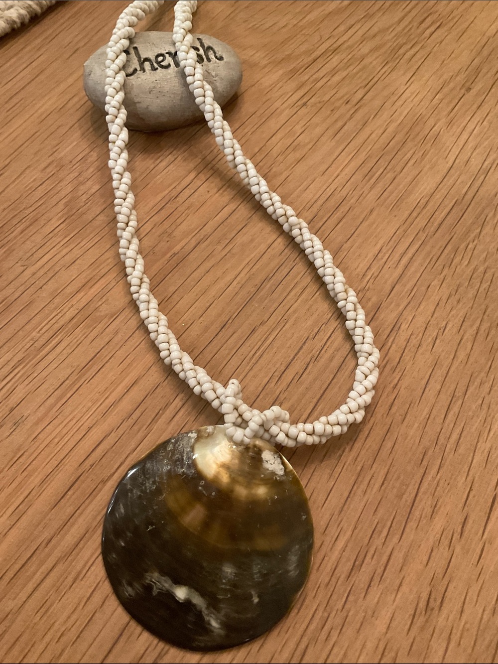 Vintage Boho Seashell Choker: Lustered Black Lip MOP Pendant, White Seed Beads